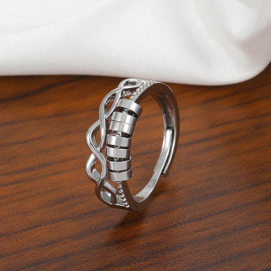 New Luxury Zircon Inlaid Ring Multiple Layers Cross Rotation Adjustable Couple Opening Rings for Women Men Finger Jewelry Gifts