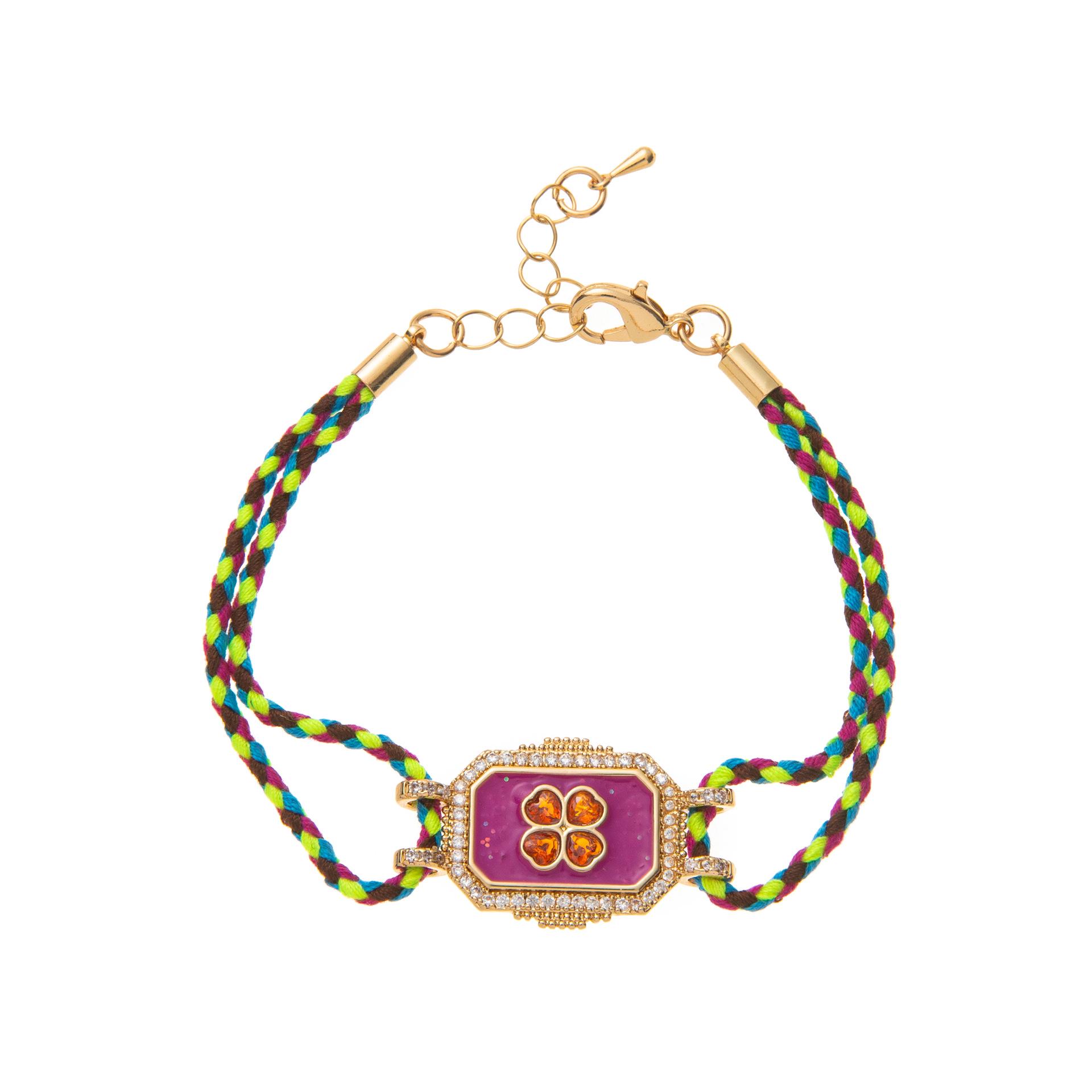 Bohemian Rhinestone Enamel Rope Bracelet with Square Gem