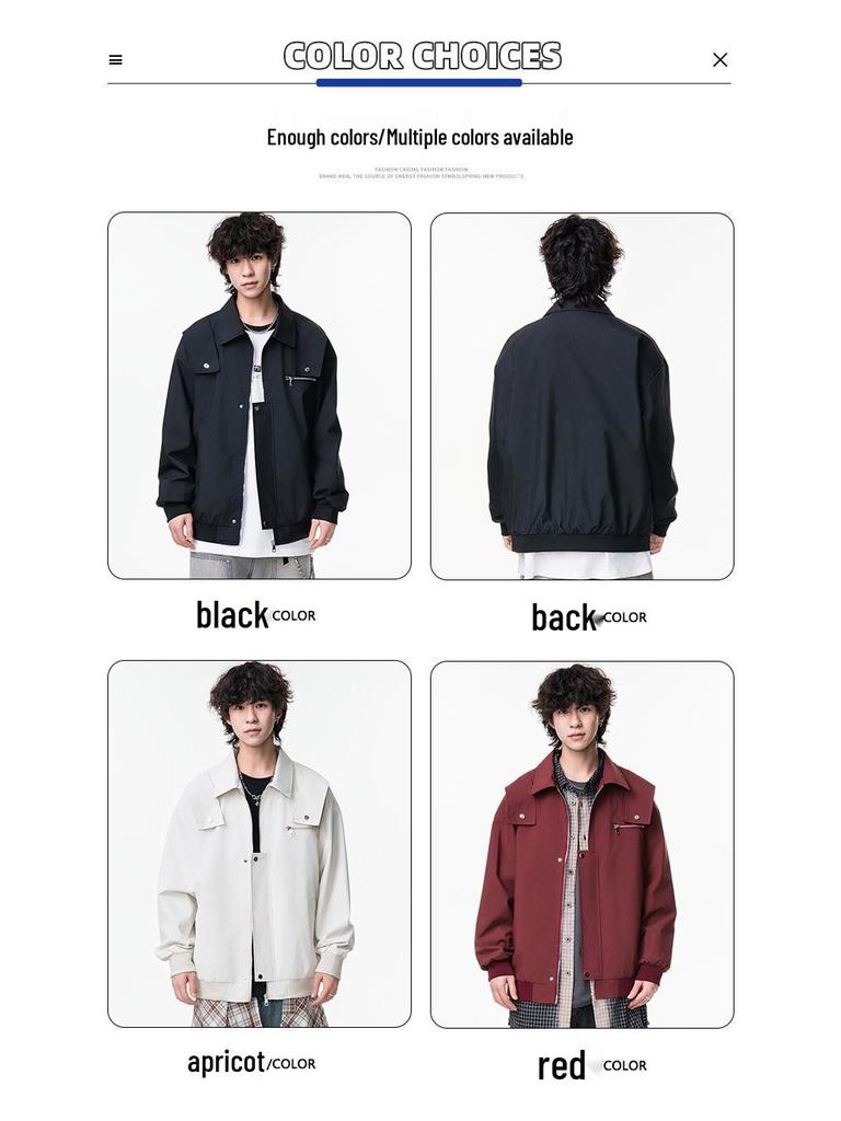 Men's Versatile Lapel Bomber Jacket - Spring & Fall Solid Color Casual Workwear