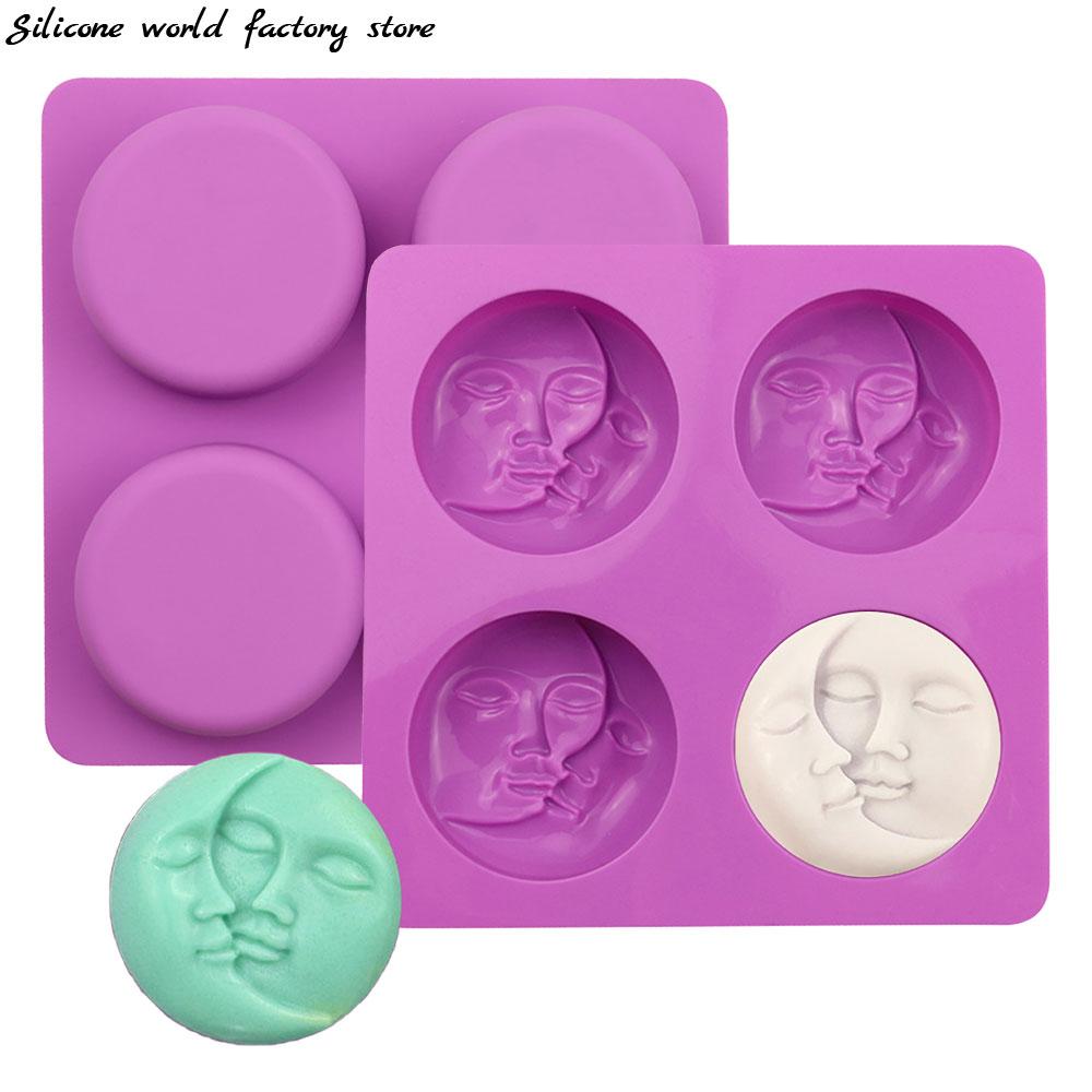 Silicone World 4 Cavity 3D Moon Sun Double Face Soap Mould Silicone Soap Mold  DIY Candle Mold Homemade Bath Resin Crafts Making