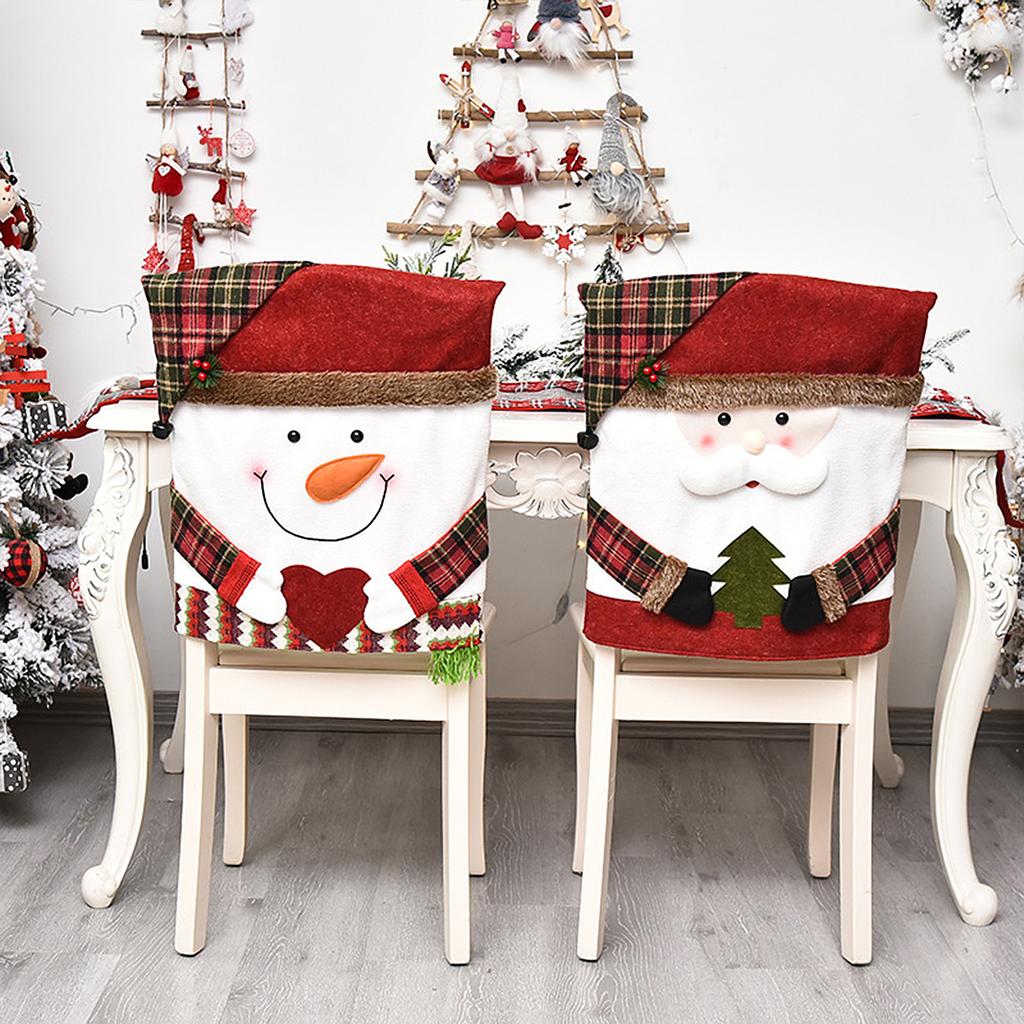 Xmas Chair Back Cover Cartoon Soft Reusable Removable Chair Protectors Cover for Dining Room