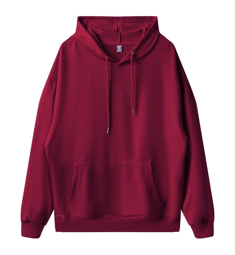 Loose Oversized Drop Shoulder Hooded Pullover Sweatshirt with Pocket - Solid Color, European Size, Customizable Design