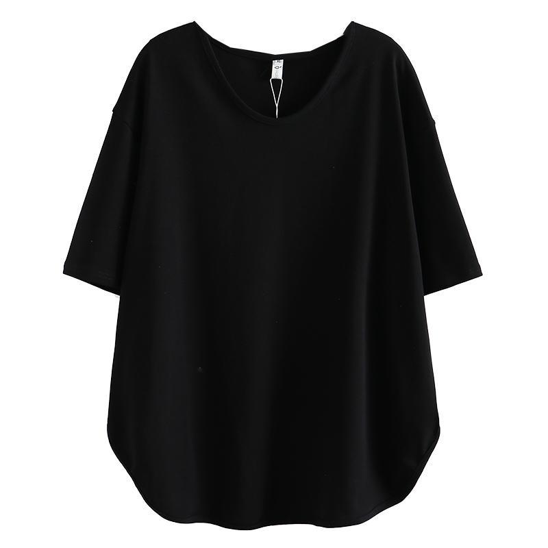 Summer Korean Plus Women's Casual Top Loose Solid Color V-neck Split Simple Short Sleeved T-shirt