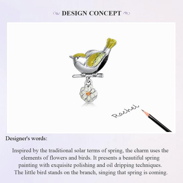 Bamoer Genuine 925 Sterling Silver Flower & Bird Charms Grain Rain Pendant Fit Women Snake Bracelet & Bangle Spring Jewelry Gift