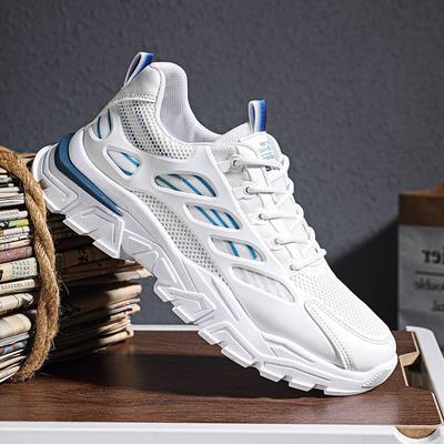 Men's Shoes Autumn Breathable Mesh Sports Leisure Teenagers Height Increase Dad Trendy Shoes Lightweight Deodorant Little White Running Shoes
