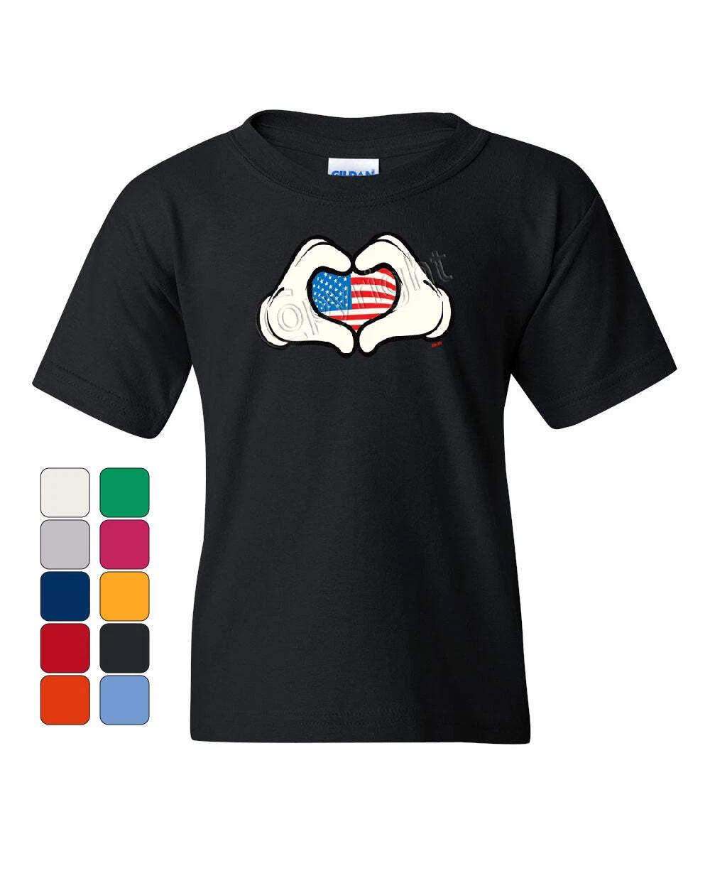 I Heart USA Cartoon Hands Youth kids boys T-Shirt 4th of July Cute American Flag Kids Tee 140