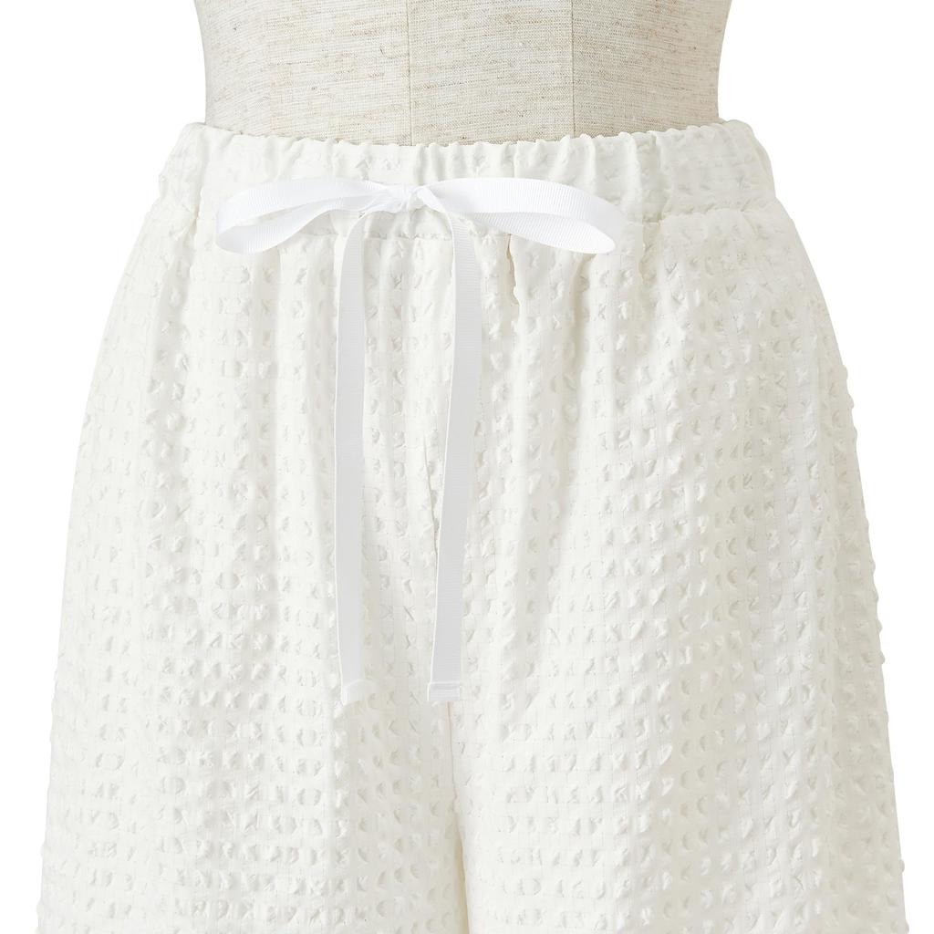 Francfranc Logo Embroidered Check Jacquard 2025 Top and Bottom Set Pajamas, White, Model, Loungewear/Relaxation Wear,