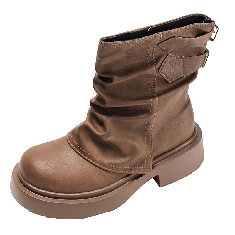 Black retro British platform Martin boots women's 2025 new autumn with skirt small slim short boots