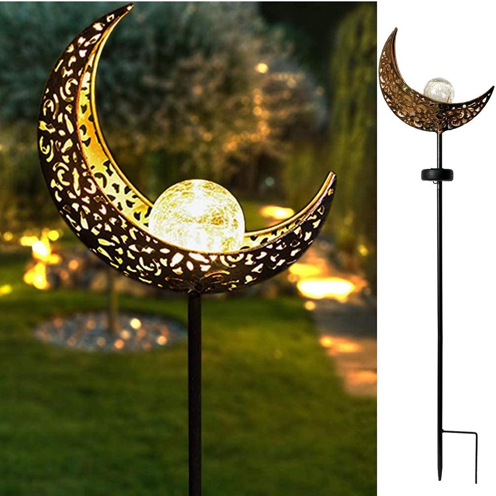 Solar Wrought Iron LED Flame Moon Landscape Lights for Outdoor Courtyards and Villas