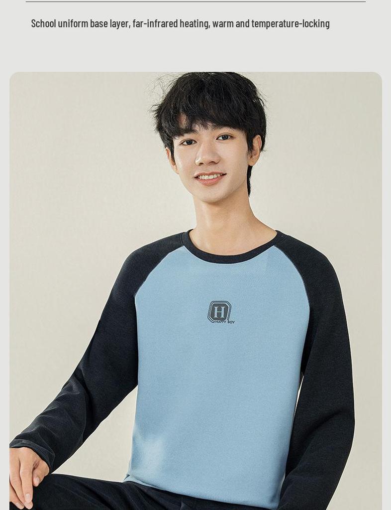 Teen Boys' Warm Cotton Wool Underwear Set - Autumn/Winter Base Layer Top & Trousers