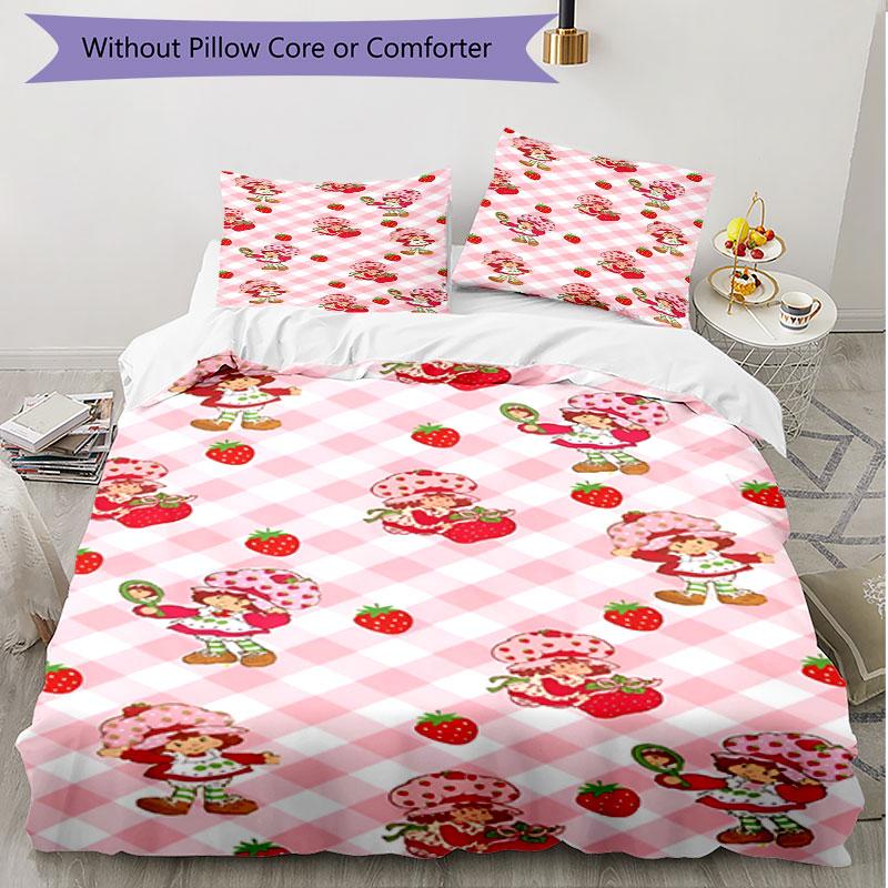 3pcs Duvet Cover Set (1*Duvet Cover + 2*Pillowcase, Without Core), Strawberry Shortcake Print Soft All‑Season Bedding Set, Home Bedroom Decor Gift