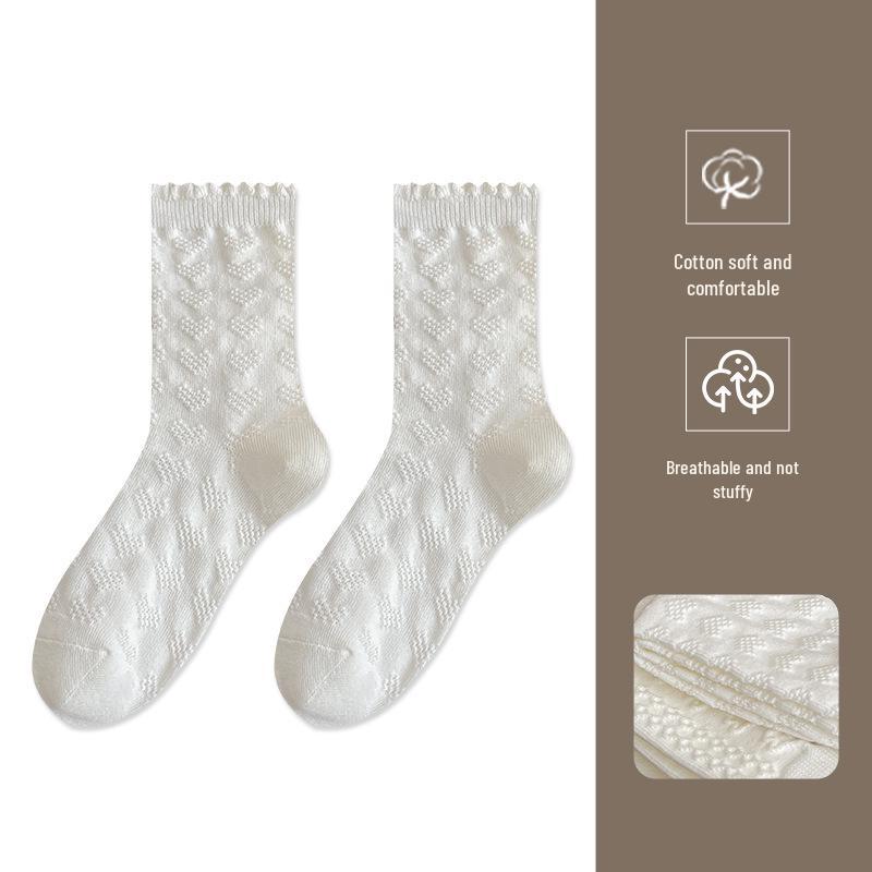 Weiße Spitzen-Knöchelsocken für Damen - Wadenhoch, Ohne Naht, Dunkles Muster, Herbst/Winter, Lolita-Stil, Japanische JK-Schülerin.