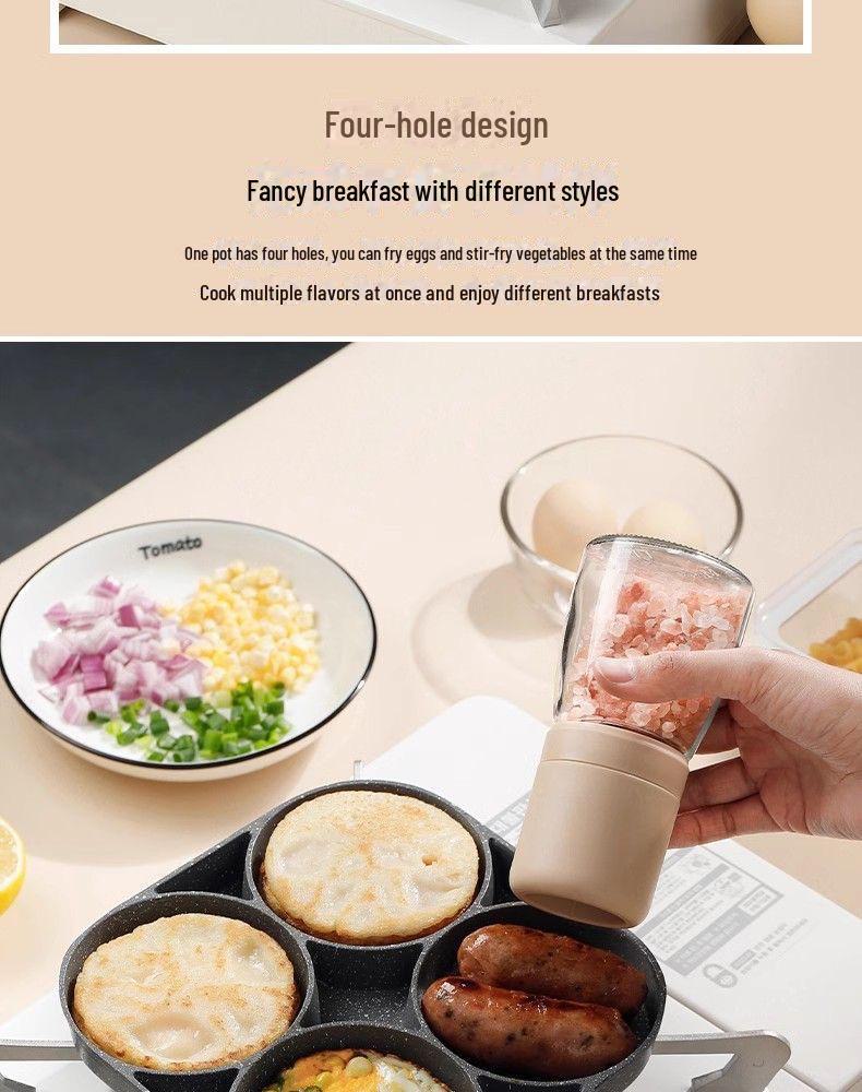 Non-Stick Four-Hole Omelette and Egg Dumpling Pan – Multi-Functional Stone Frying Pan for Breakfast and Steak