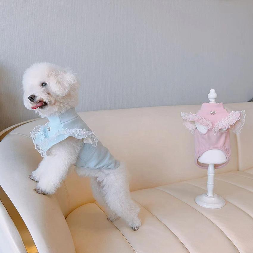 Pet Clothing Autumn and Winter Base Shirt Lace Flying Sleeves Ladies Base Vest Small Teddy Bear Dog Clothes for Small Dogs