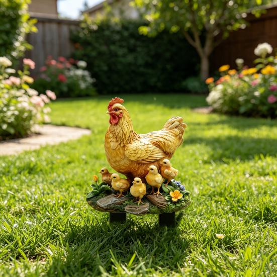 Cute Animal Garden Stake, 2D Acrylic Chickens Elephants Yard Art Stake, Waterproof Outdoor Squirrel Decoration for Lawn Flower Bed Planter Decor