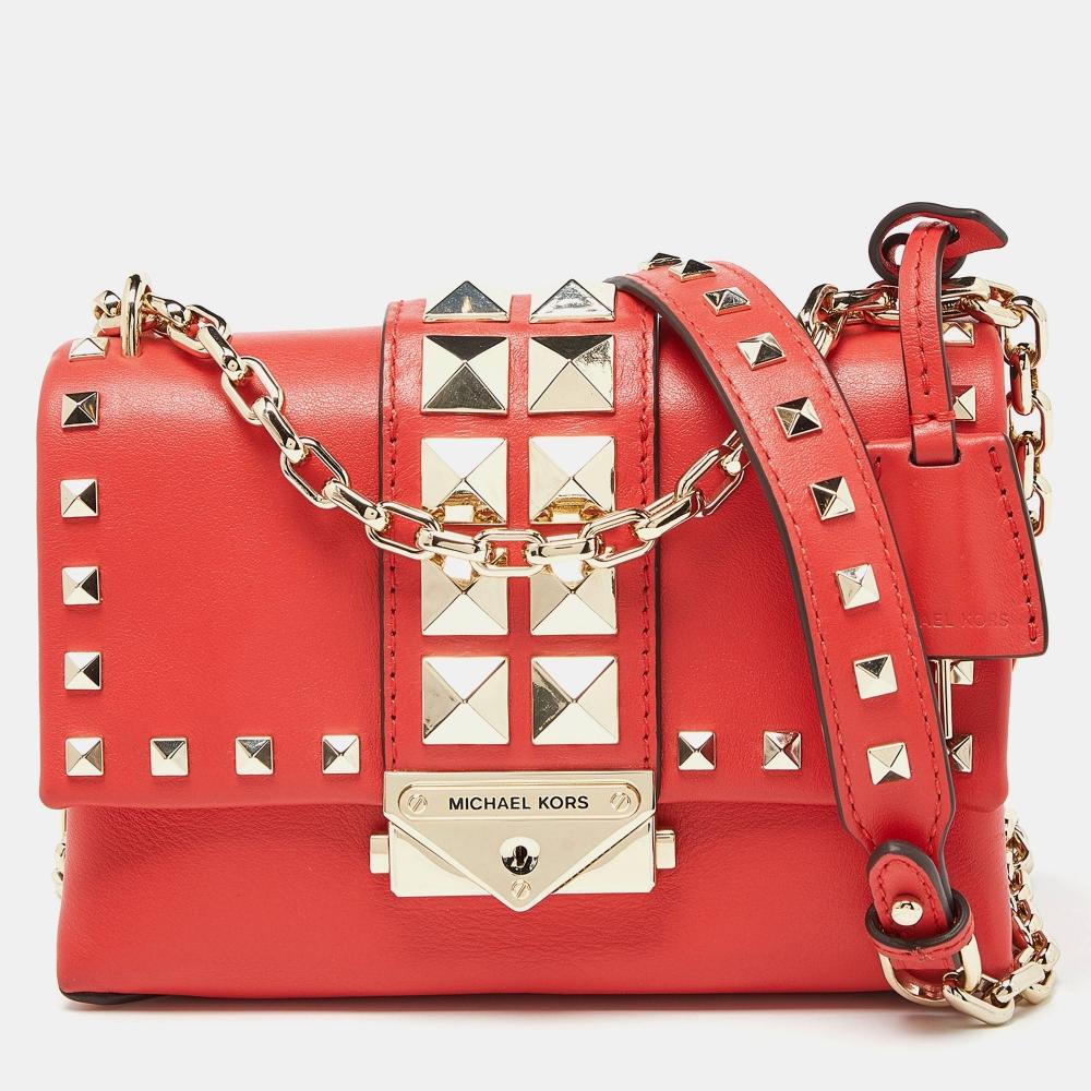 

Кожаная мини-сумка через плечо Cece с шипами Michael Kors красный