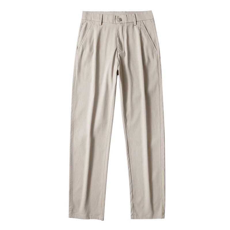 High-end light-colored ice silk casual pants men's summer thin trend slim-fitting straight summer apricot trousers tide