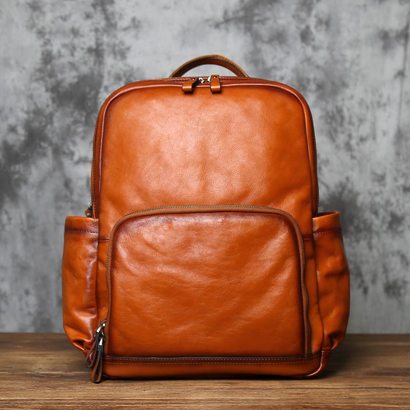 

NZPJ Men s Genuine Leather Backpack Top Layer Cowhide Large Capacity Casual Travel Bookbag Korean Version Fashion Computer Bag
