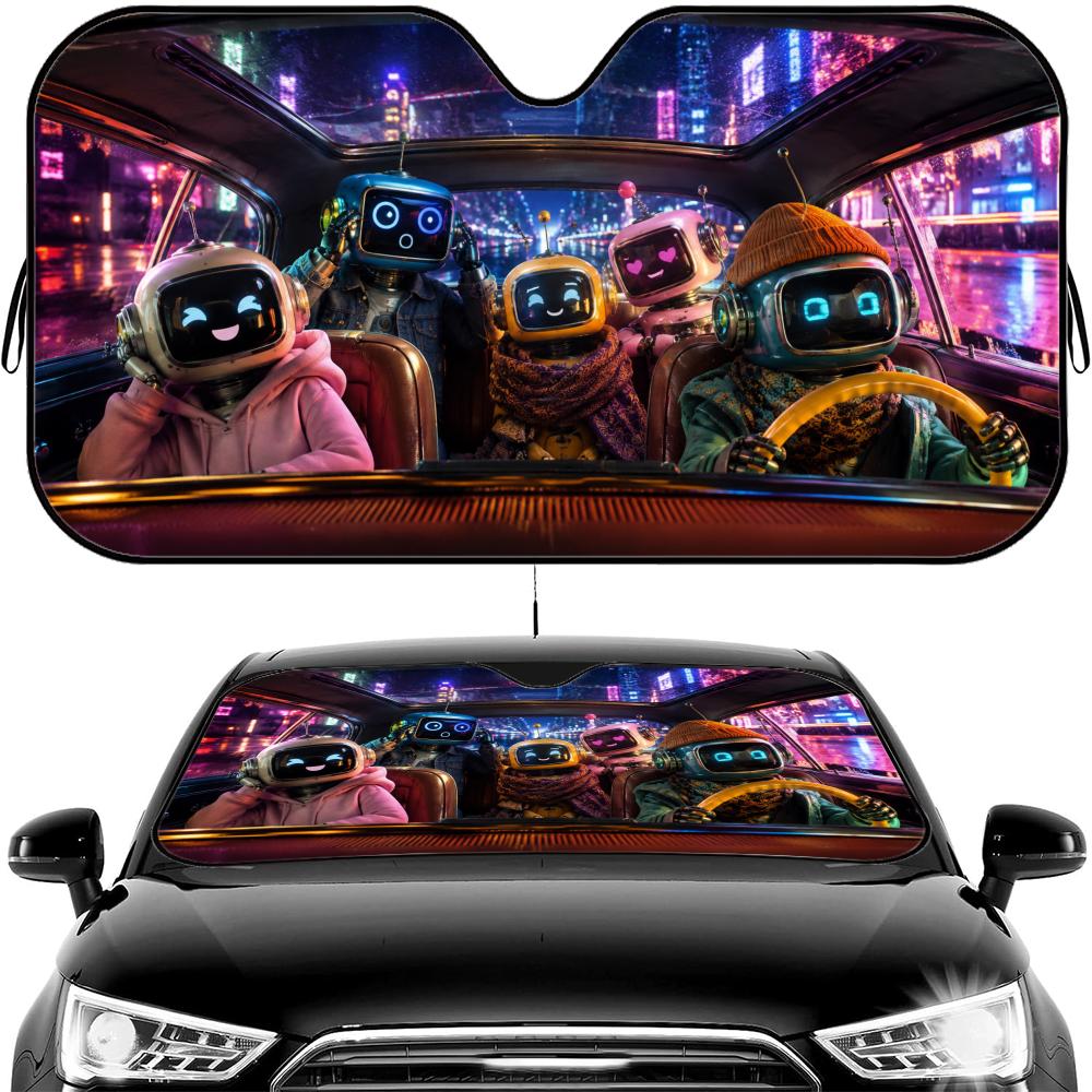 Funny Robot Driving Sun Visor Car Windshield Sun Shade UV Protection Heat Insulation Cover Universal  Sun Protector