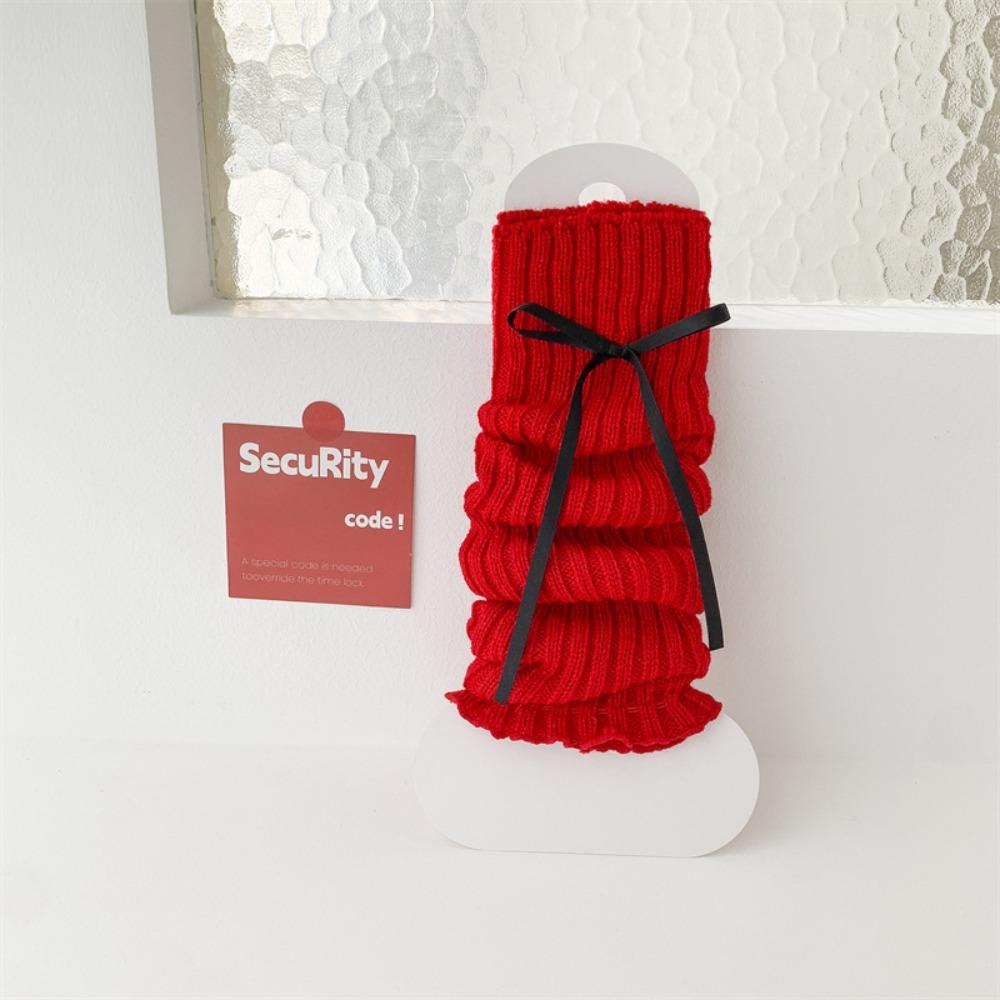 Japanese Christmas Knee Socks Y2k Bow Knitted Leg Socks Sweet New Year Red Socks  For Girl