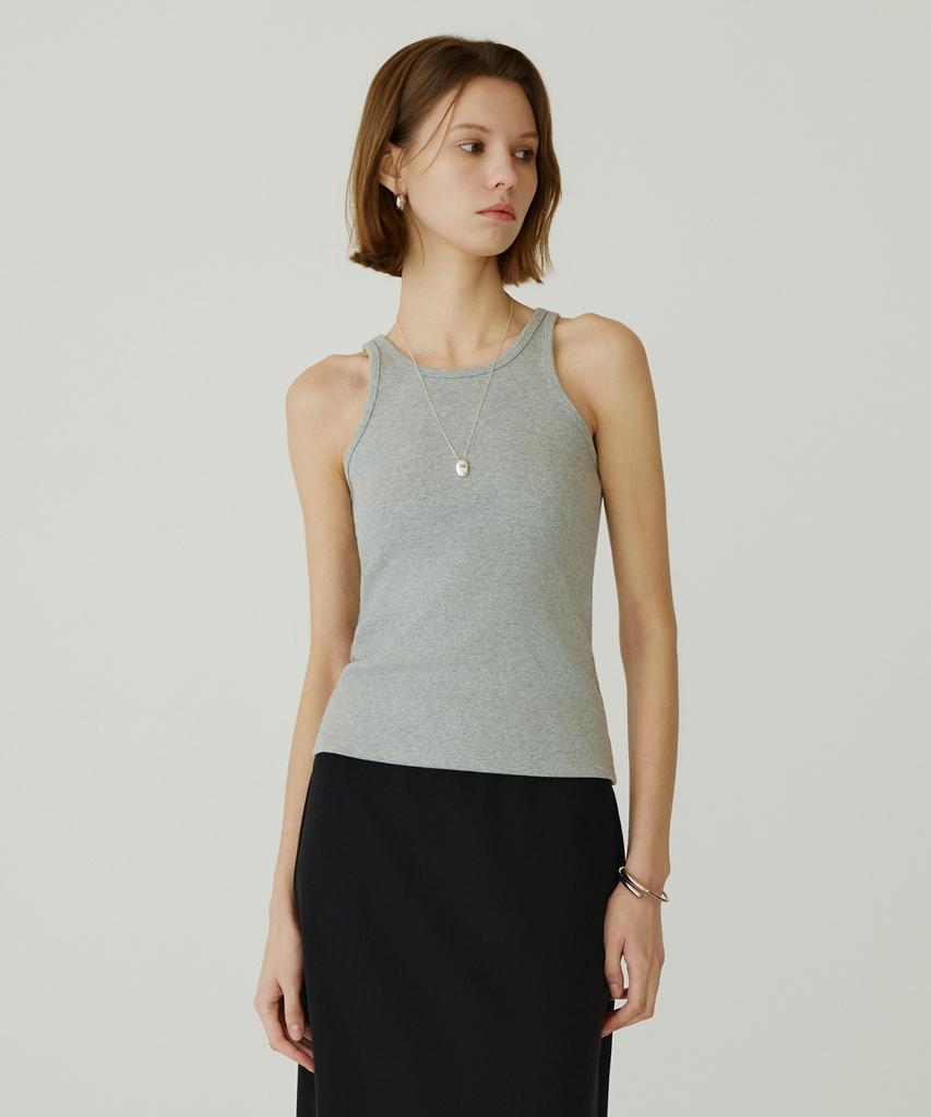 Siyajyu Sitp5271 Basic Round Neck Crop Sleeveless Top_Melange Gray