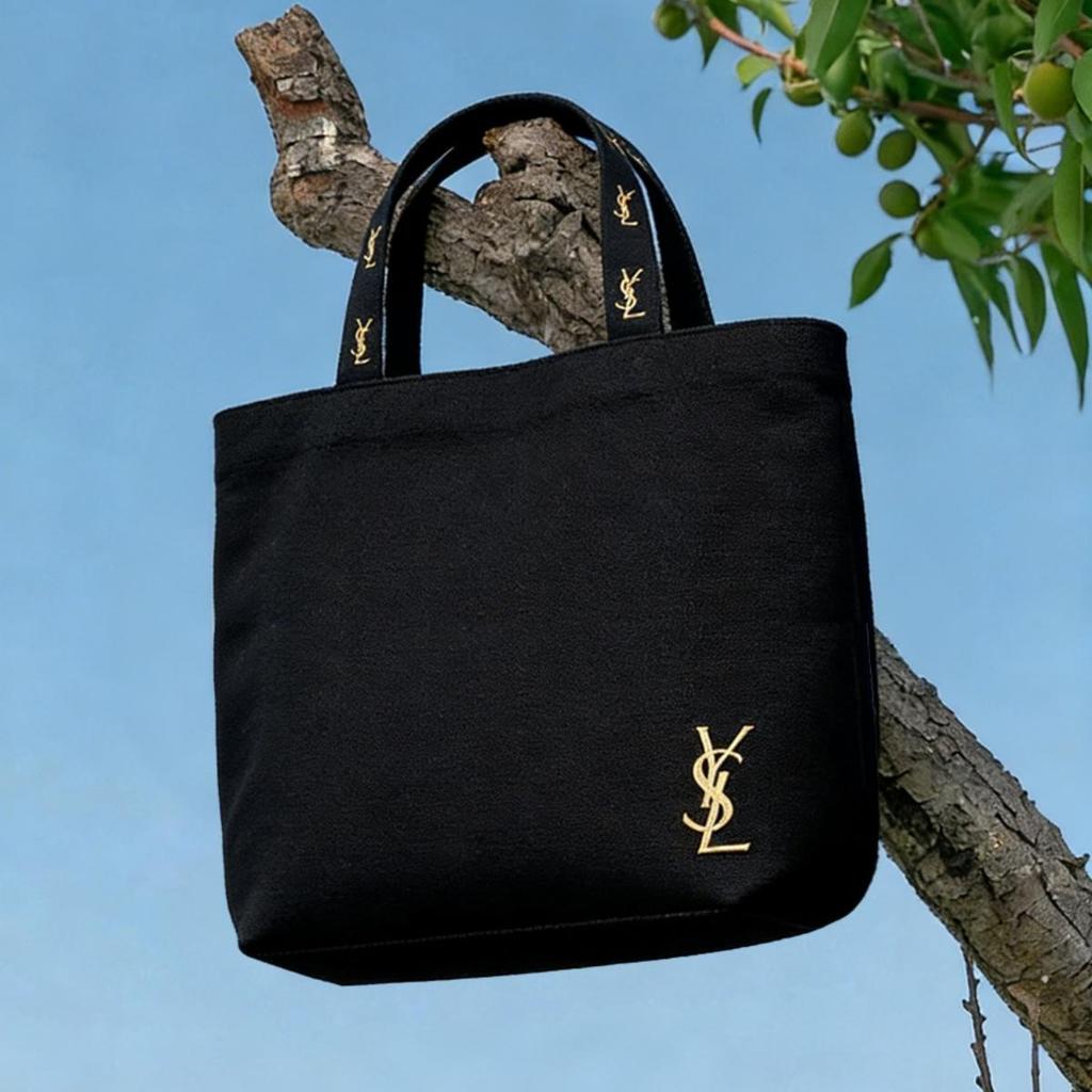 YSL Women's Canvas Shoulder Shopping Bag-Yves Saint Laurent-Environmentally Friendly Shopping Black Letter Print Tote