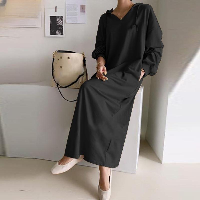 Cotton Long Sleeve Hoodie Dress With Casual Style For Autumn Winter Women