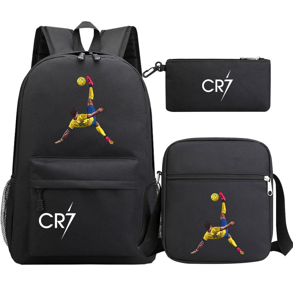 Football Star Cr7 3Pcs Boy Girl Back To School Book Bags, Student Shoulder Bag Pencil Case Backpack, Teenagers Mochila Men Women