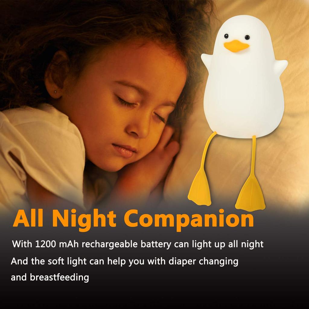 Kids' Duck Night Light, Cute Seagull Silicone Bedside Lamp for Nursery, ABS+SIL, Touch Control, Portable, Rechargeable, Dimmable, Birthday, Christmas