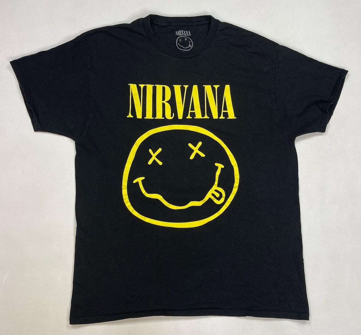 Nirvana Iconic Happy Face Graphic T-shirt Men Large Black Short Sleeve Music S
