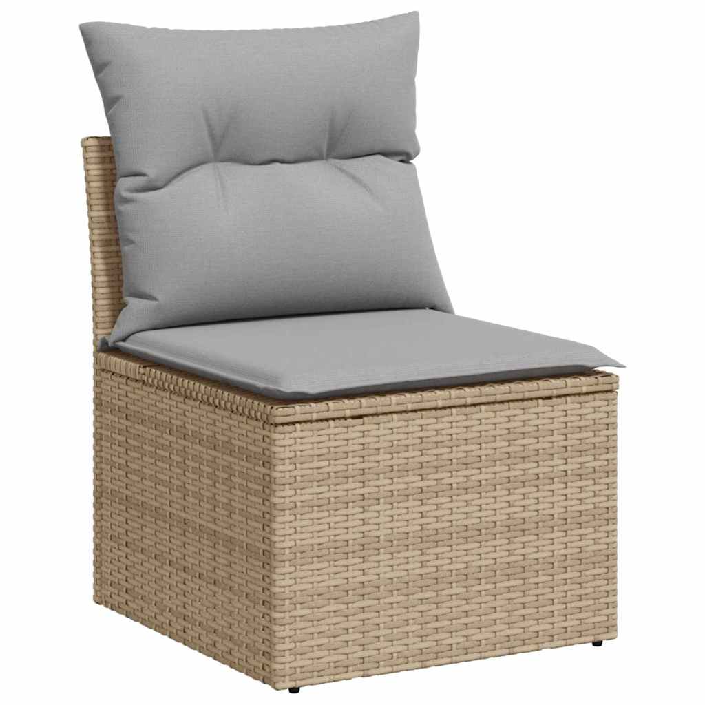 Sofa Set with Cushions Beige Poly Rattan