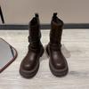 Platform Martin boots women's new autumn and winter velvet Maillard boots belt buckle heightening short boots