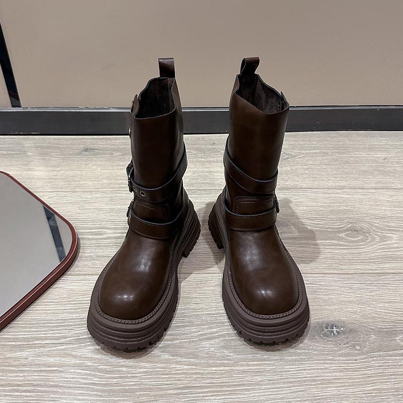 Platform Martin boots women's new autumn and winter velvet Maillard boots belt buckle heightening short boots