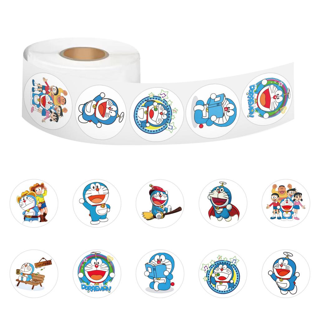 500 Stickers/roll Doraemon Cartoon Roll Paper Children's Creative Hand Tent Decorative Skateboard Tape