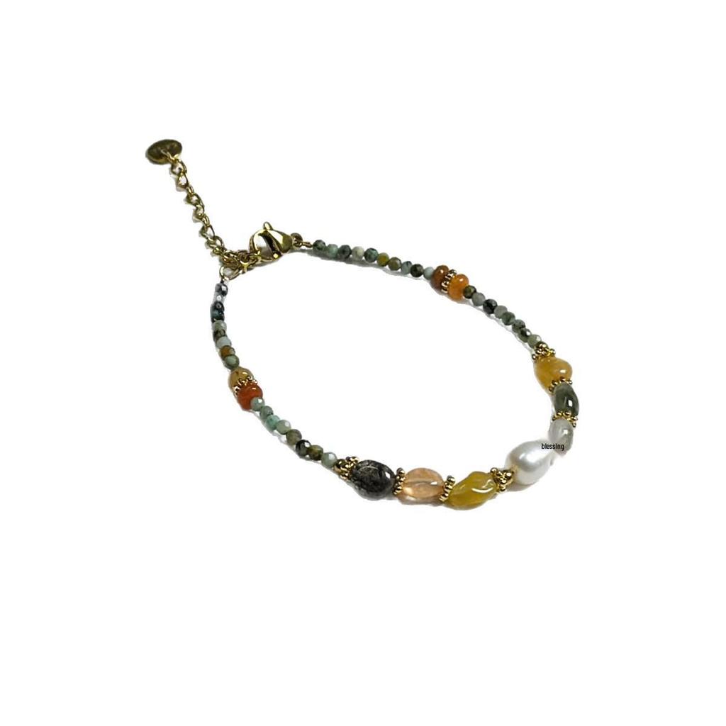High-End Red Agate, Turquoise & Crystal Women's Bracelet with Natural Pearl