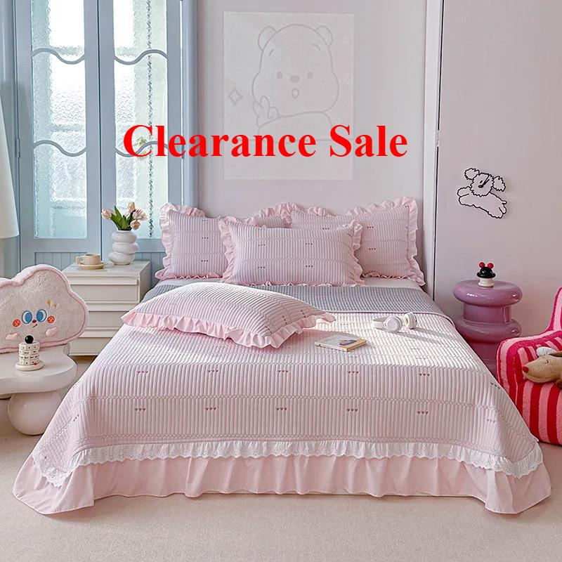 2025 New Kapok Twill Bed Cover Three Piece Set Kapok Love Solid Color Lace Bed Cover with a Pair of Pillowcases