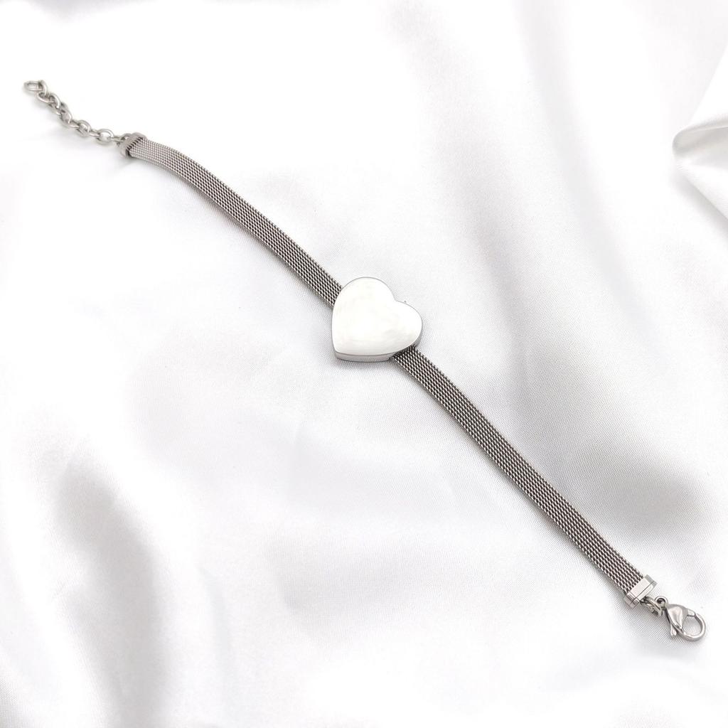 Stainless Steel Smooth Heart Mesh Bracelet Minimalist Love Shape Fashion Jewelry For Daily Wear