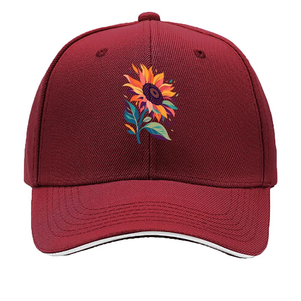 Vibrant Boho Sunflower Bloom Illustr Sandwich Baseball Cap Sun Cap Outdoor Workouts Hat