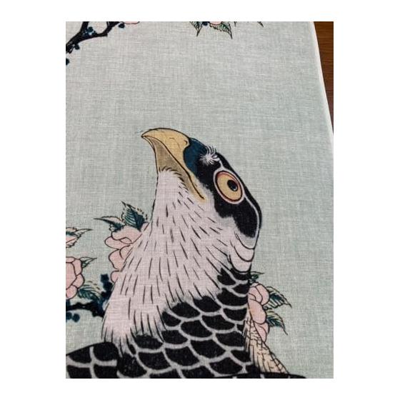 Ukiyo-e Tenugui (Hand Towel) - Cherry Blossoms and Hawk by Hokusai, 100% Cotton, Made in Japan, Tokka Fabric, Fine Threads, Detailed Pattern