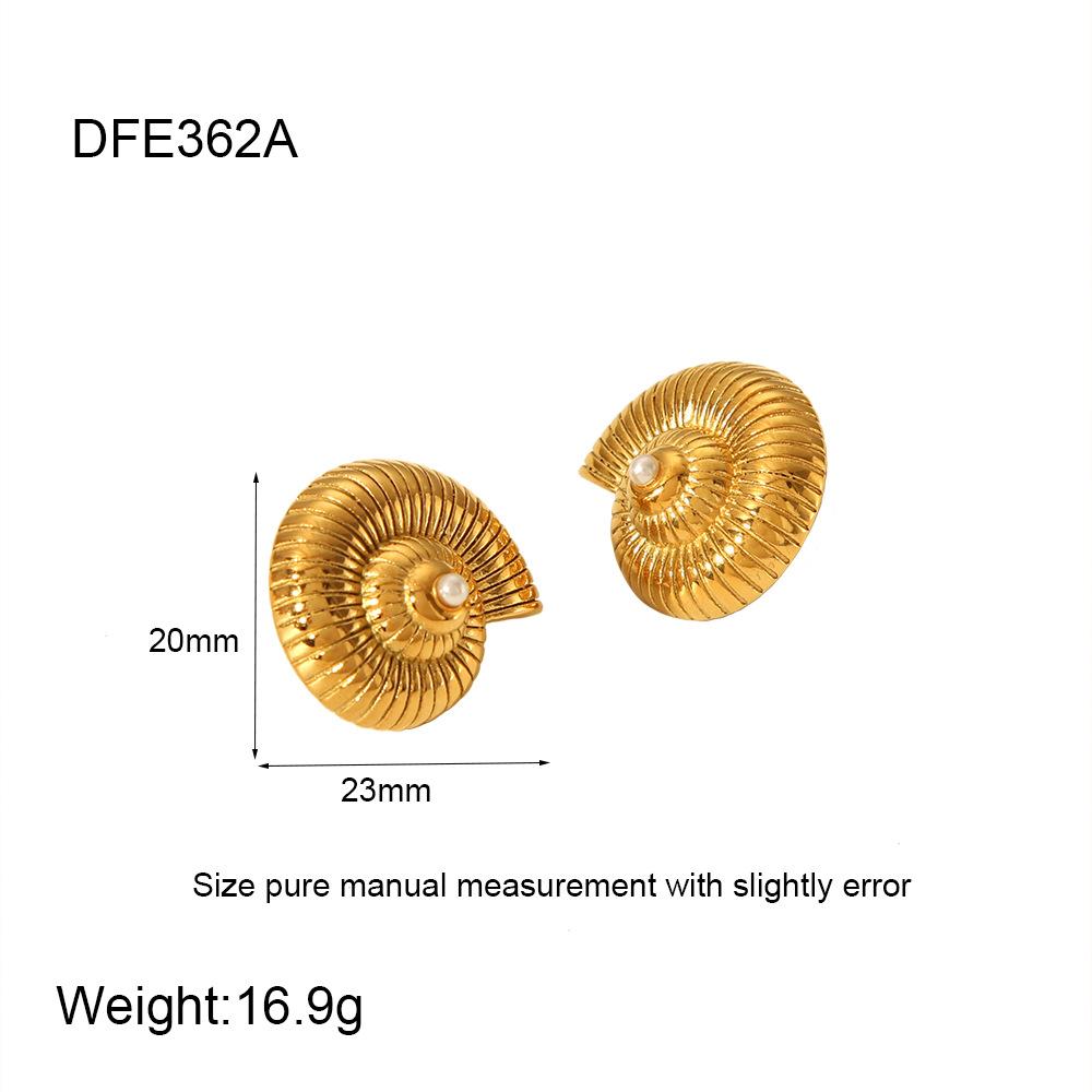 European and American Retro Vacation Style Spiral Conch Stud Earrings Shell Earrings Women's Stainless Steel Plated 18k Gold Bead Chain