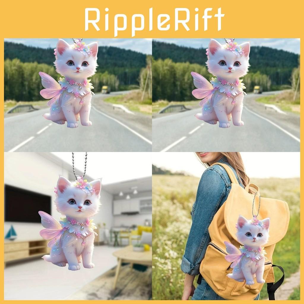 Cat Angel With Wings Acrylic Flat Surface Car Decor Pendant For Interior Auto