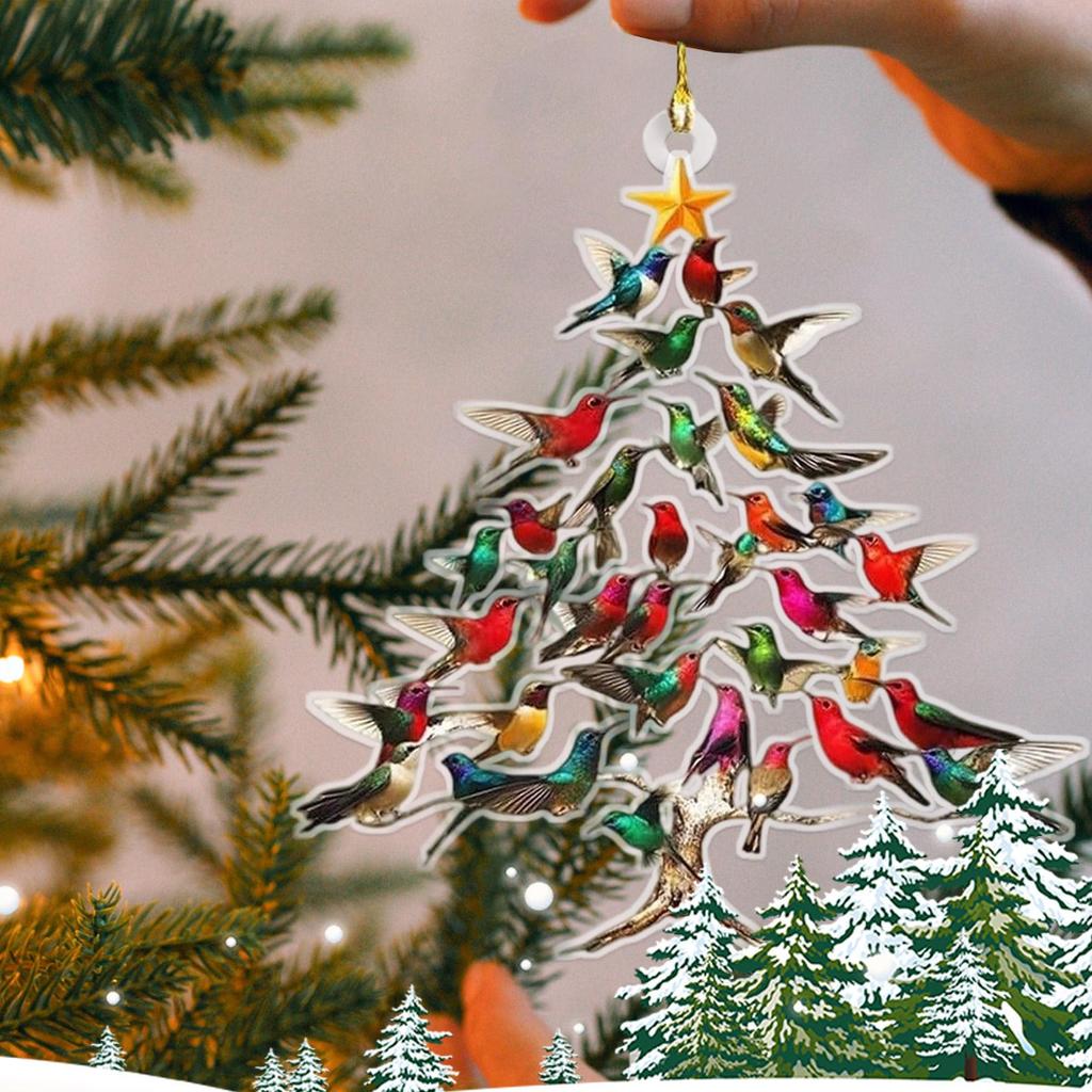 10pcs Hummingbird Christmas Decoration Double Sided 2D Acrylic Colorful Stacked Hummingbir Christmas Tree Decoration Ornament