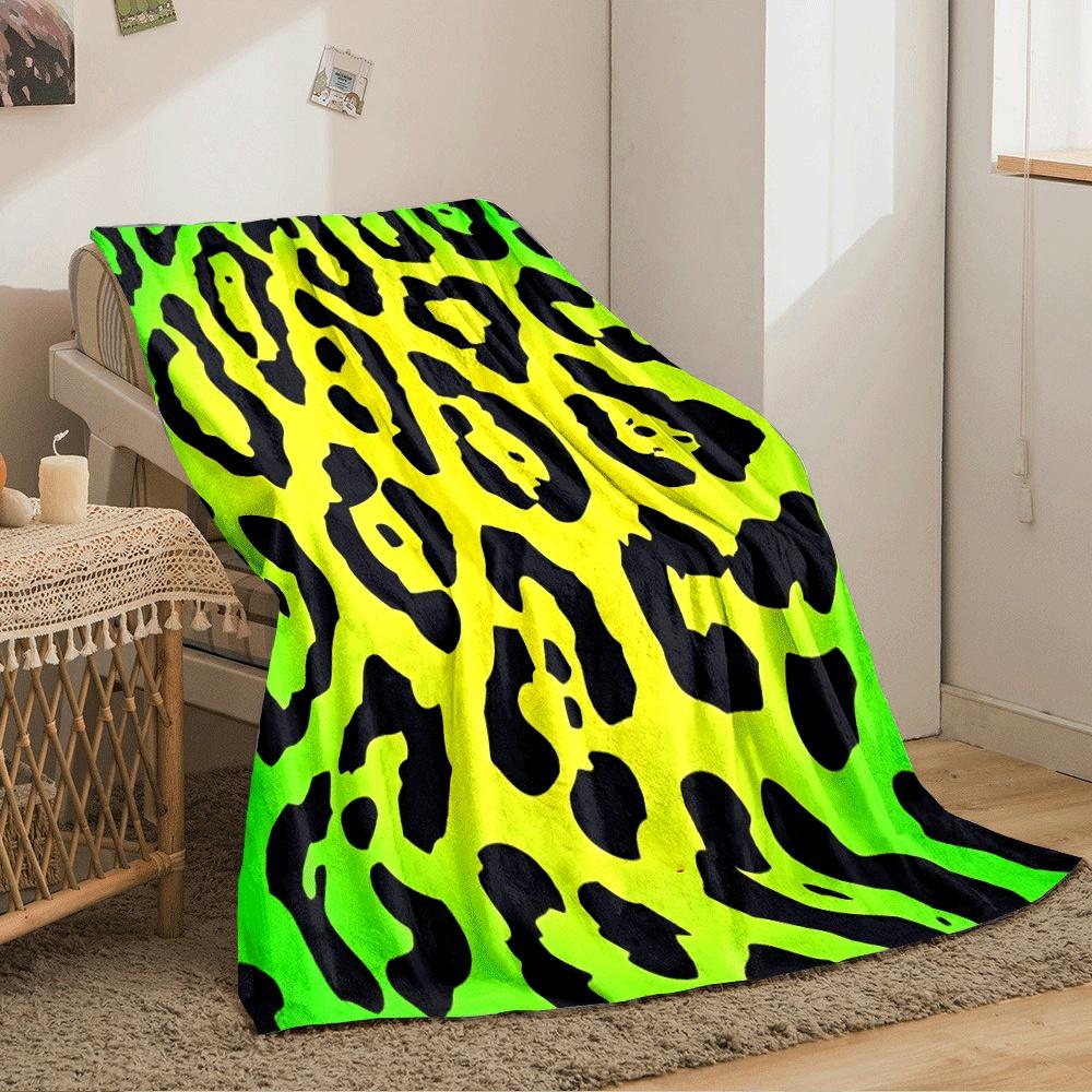 Bright green-yellow leopard print with irregular black spots. for all seasons blanket lunch break throw gift