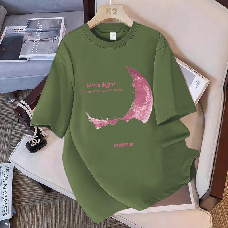 Beautiful Moonlight Printing TShirts Womens Summer Cotton Tops Comfortable ONeck Oversized Short Sleeve Casual Womans Clothes