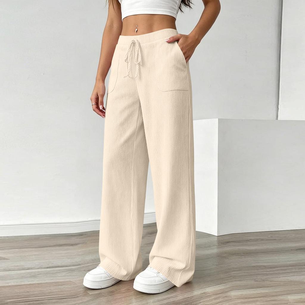 Women's Summer Color Wide Leg Pants - Casual Loose Fit Flowy Trousers with Fabric for Comfortable Daily Wear