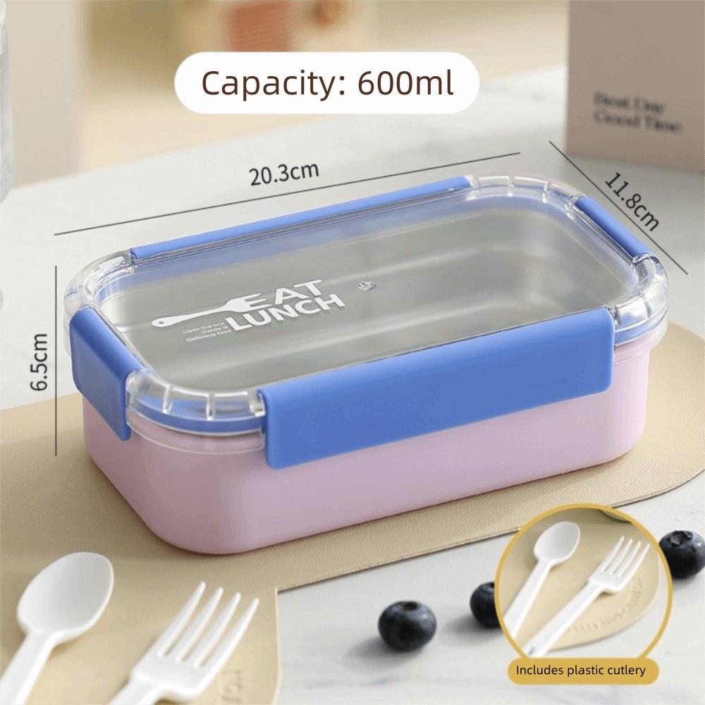304 Stainless Steel Divided Lunch Box with Fork Spoon Food Container New Bento Box For Meal Prep A