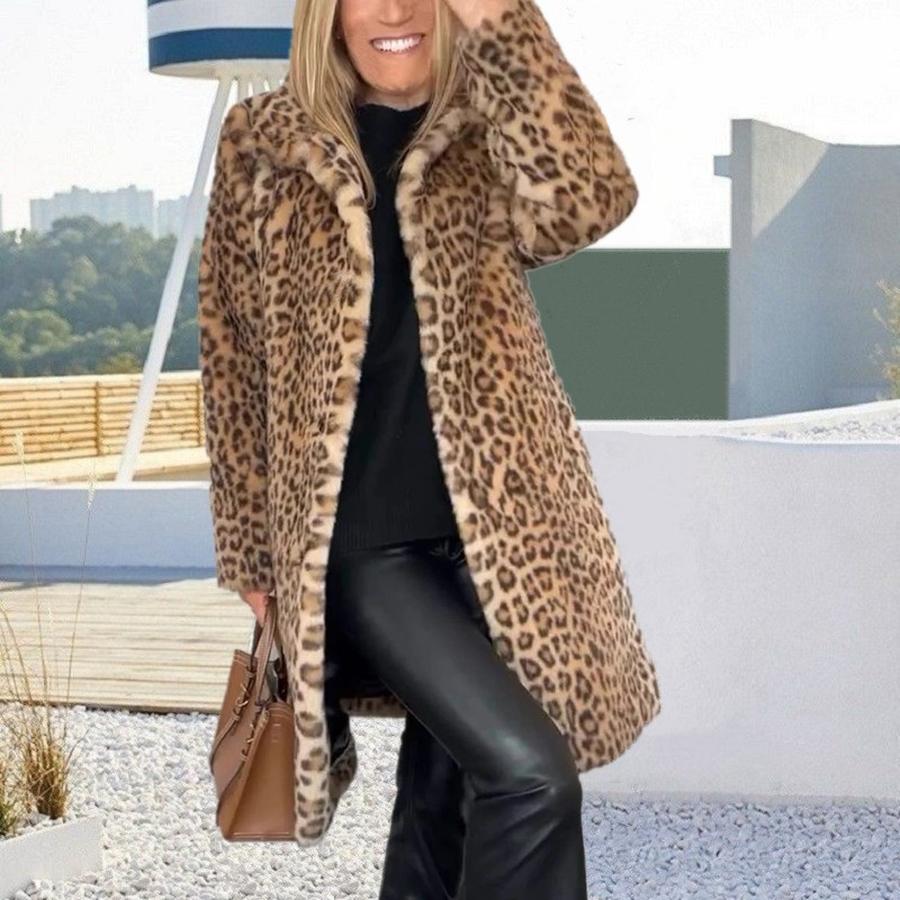 

Зимові Новинки Жіночий Верхній Одяг для Etsy/Shopify - Пальто з Леопардовим Принтом зі Штучного Хутра та Вовни L хакі