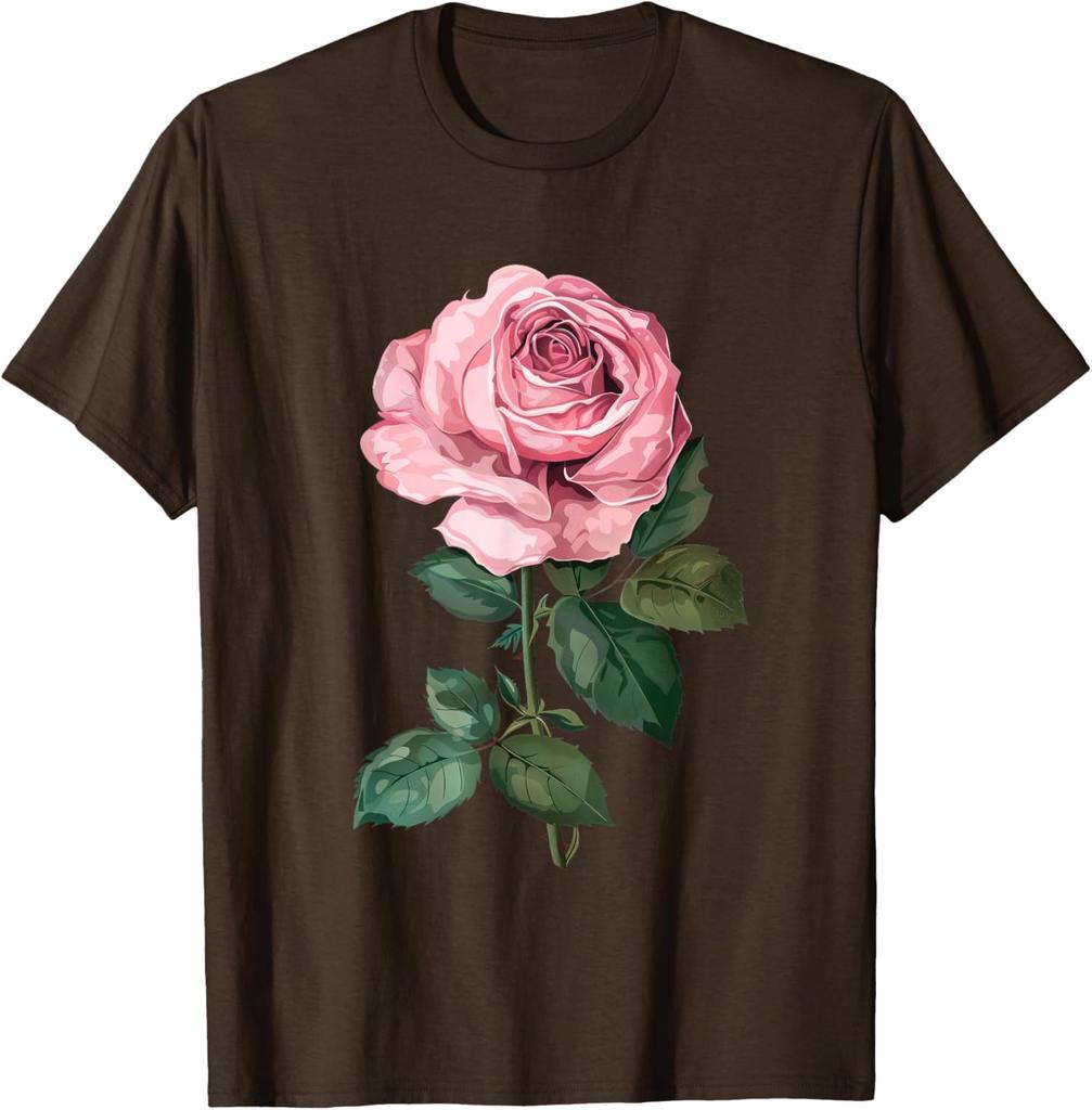 Pink Rose Flower Graphic Print Men's Cotton Casual Daily T-Shirt Soft Short Sleeve Tee