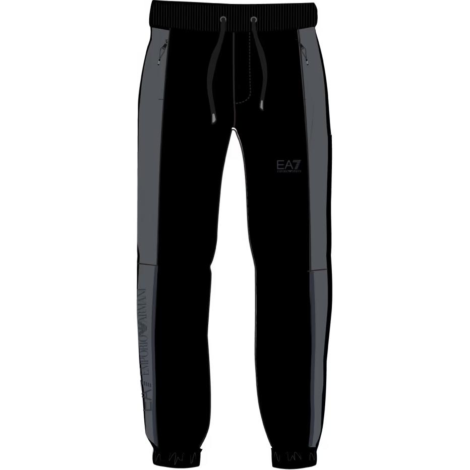 Emporio Armani EA7 Letter Lace-Up Mid-Waist Cuffed Knit Sports Pants Men bottoms Black 6DPP72-PJ16Z-1200