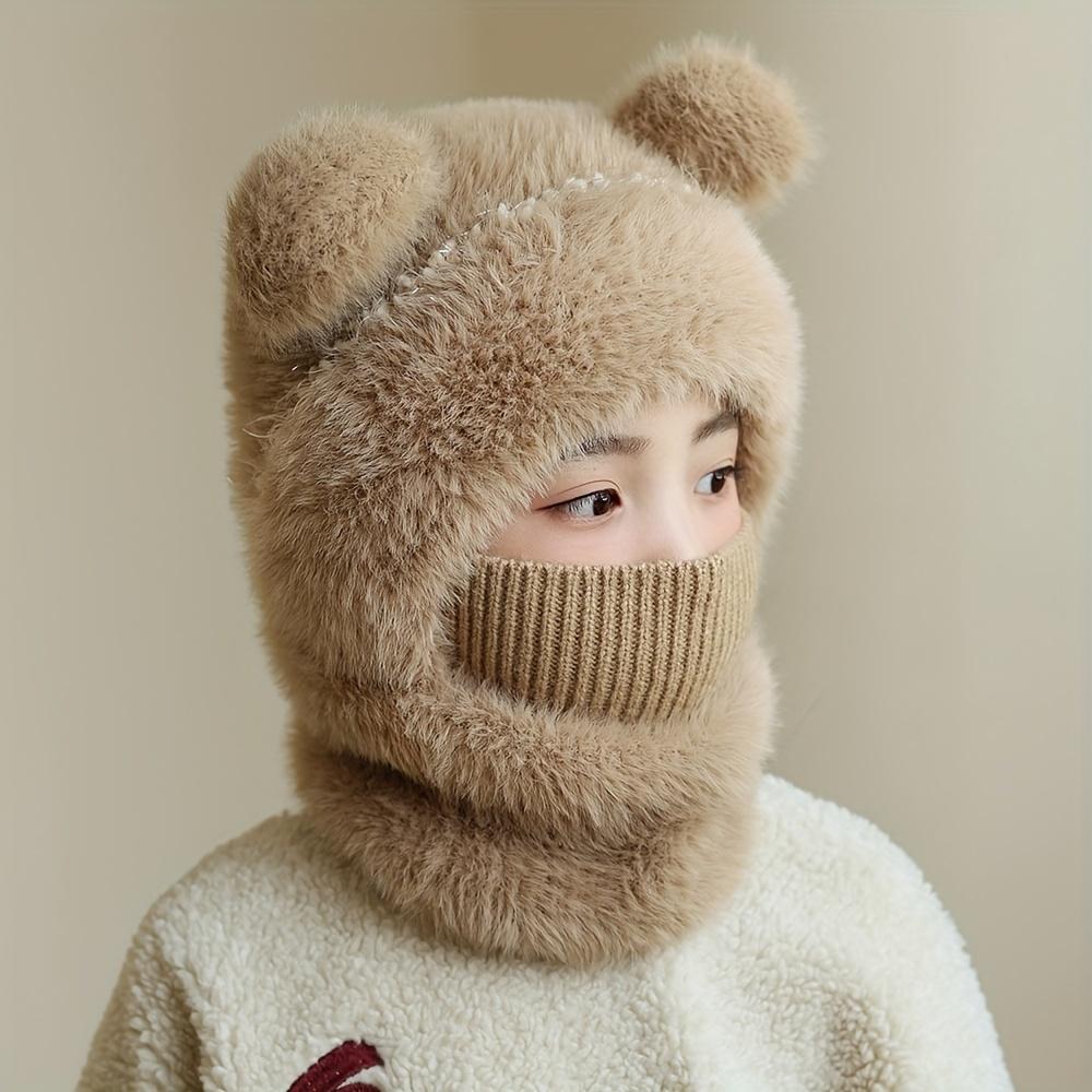 Căciulă și Fular pentru Iarnă Potrivite Atât pentru Băieți, Cât și pentru Fete, Având un Design Cald și Gros care Combină o Căciulă și Protecție pentru Gât